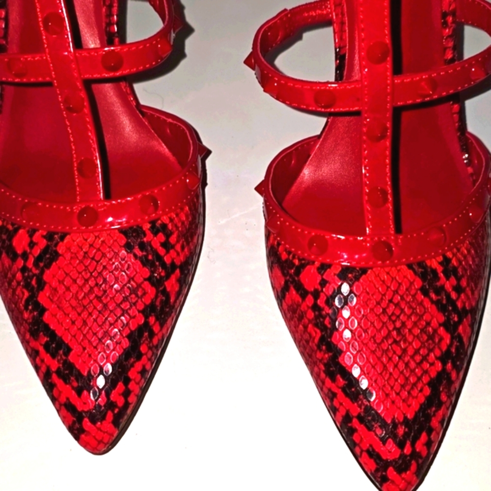 Mix No 6 Laboni Pump Red Snakeskin 8M 4"Heels - Picture 6 of 8